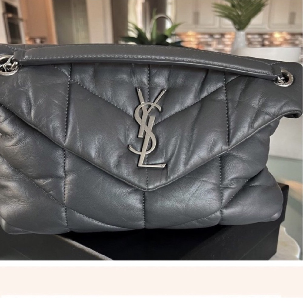 Yves Saint Laurent Small Puffer Bag - Quilted Lambskin, Storm Gray - Picture 2 of 12